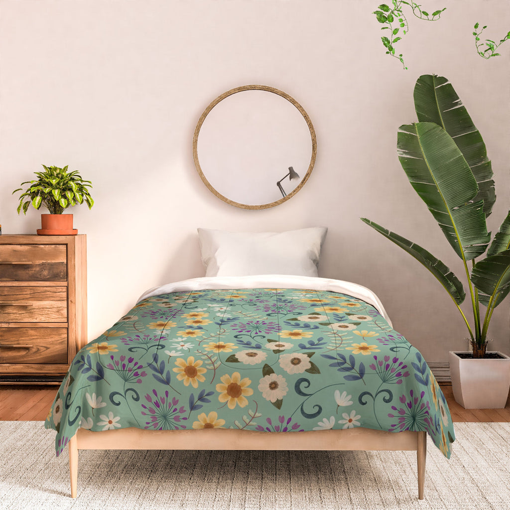 Pimlada Phuapradit Ditsy Floral Blue Green Comforter