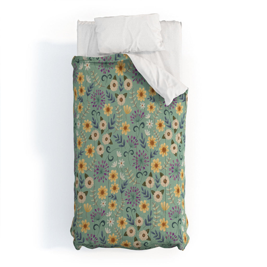 Pimlada Phuapradit Ditsy Floral Blue Green Comforter