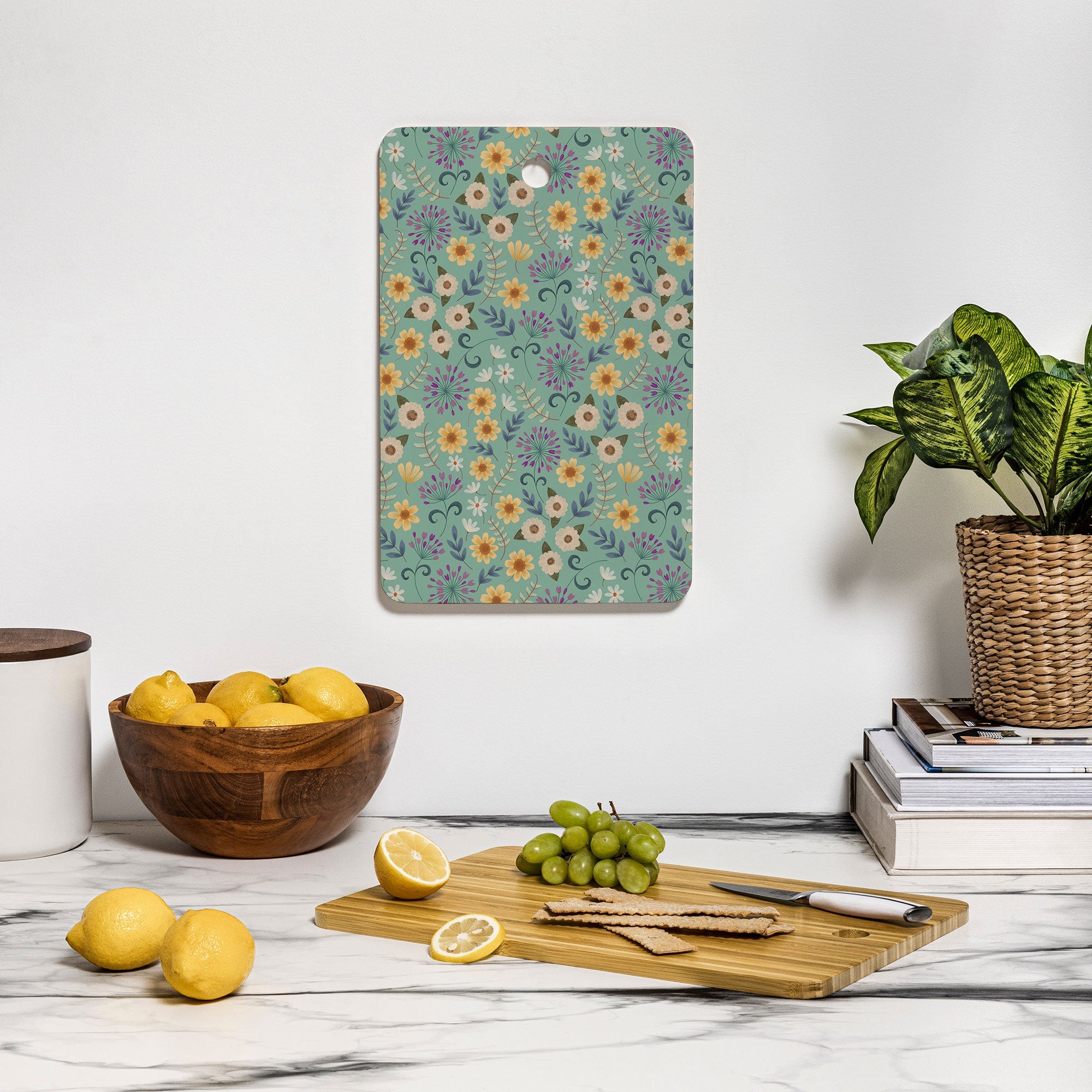 Pimlada Phuapradit Ditsy Floral Blue Green Cutting Board Rectangle