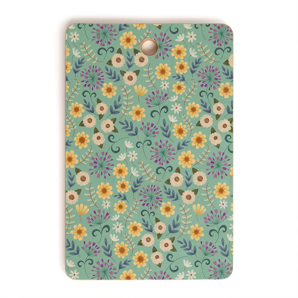 Pimlada Phuapradit Ditsy Floral Blue Green Cutting Board Rectangle