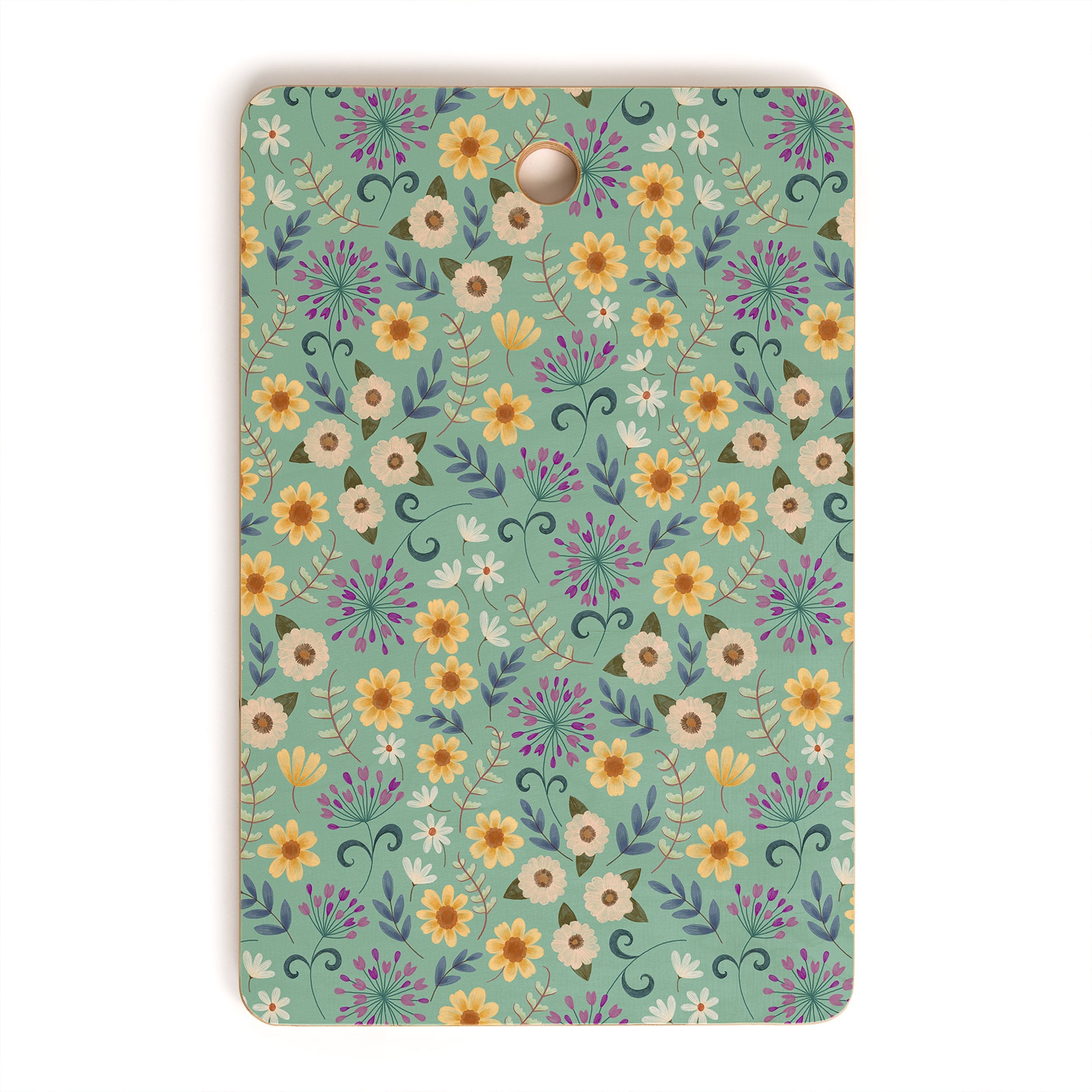 Pimlada Phuapradit Ditsy Floral Blue Green Cutting Board Rectangle