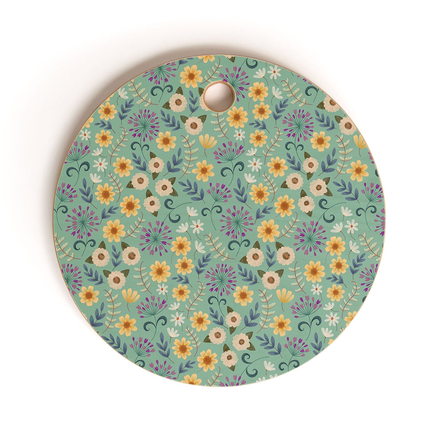 Pimlada Phuapradit Ditsy Floral Blue Green Cutting Board Round