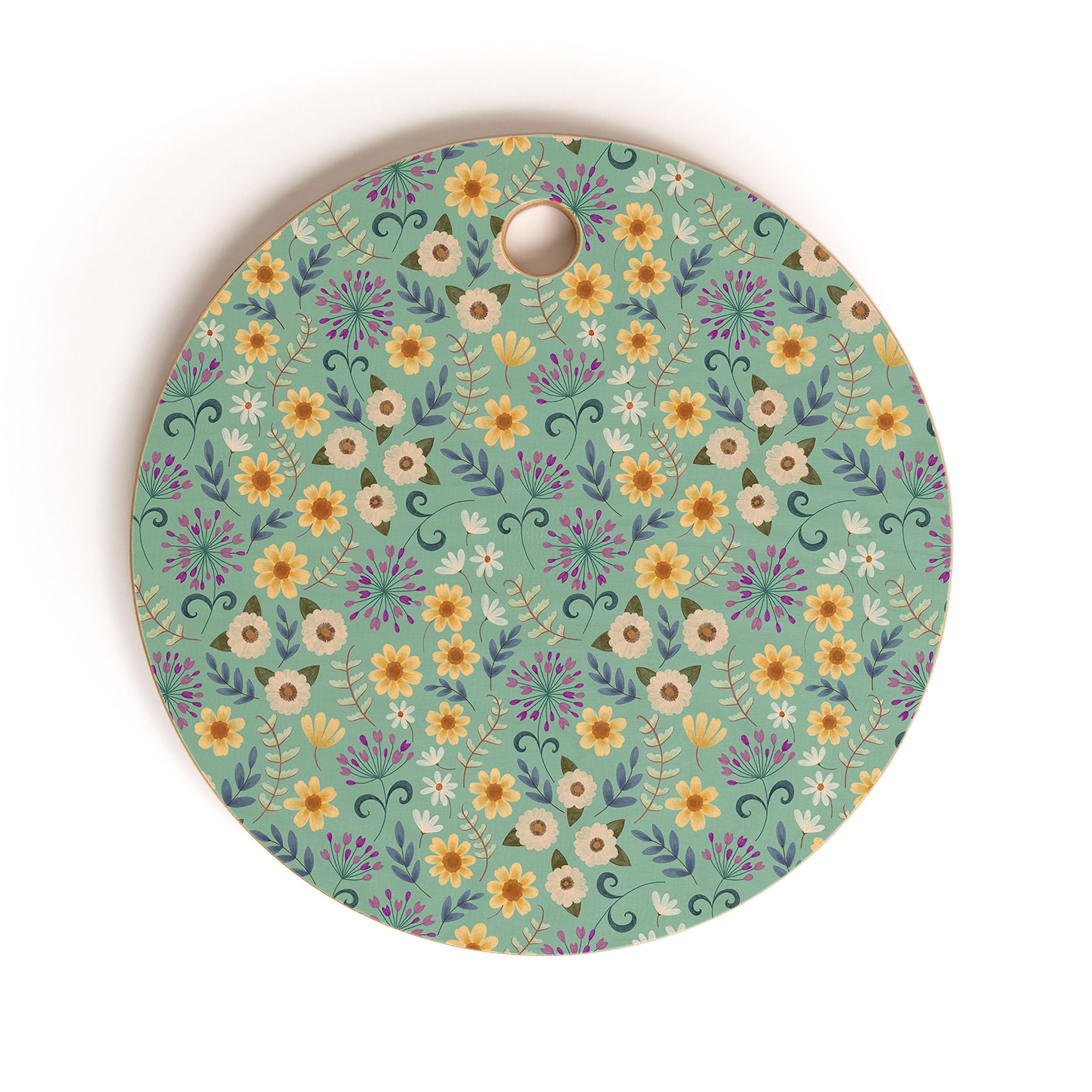 Pimlada Phuapradit Ditsy Floral Blue Green Cutting Board Round