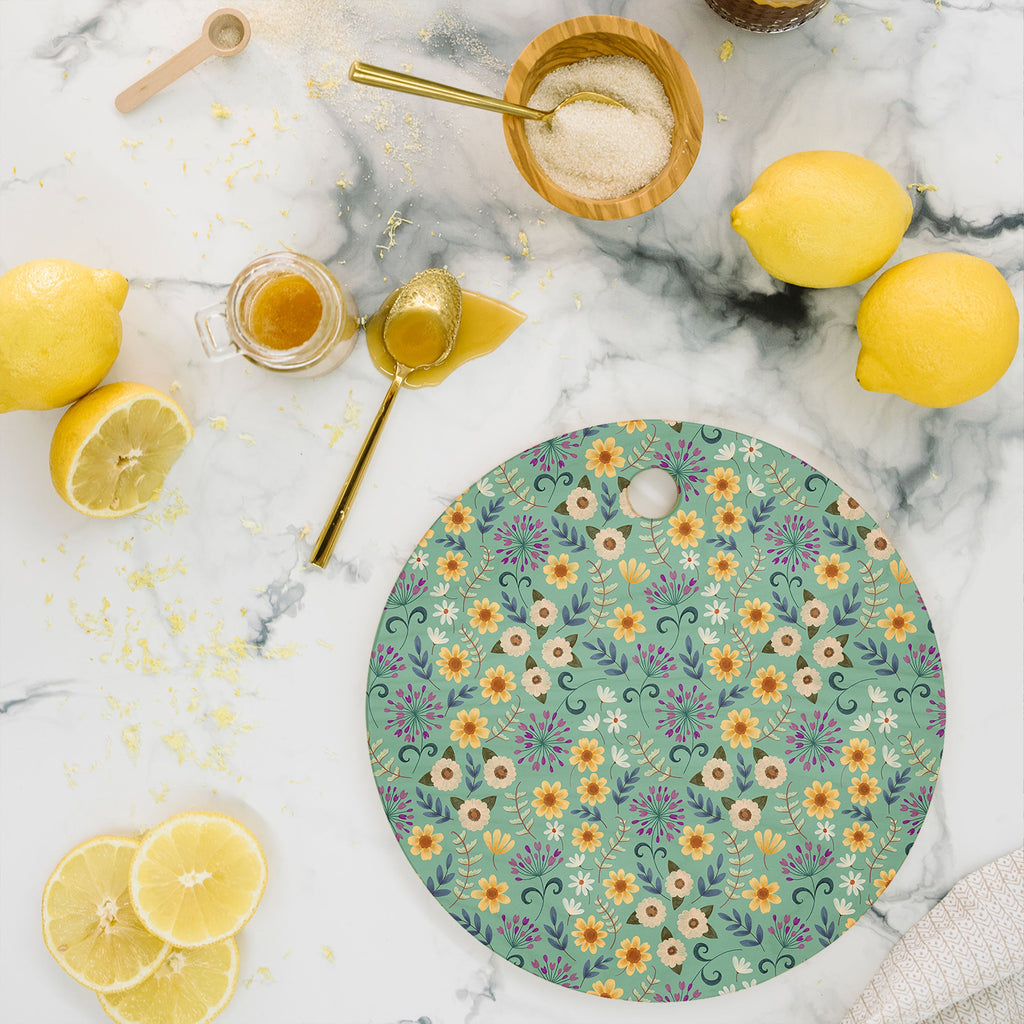 Pimlada Phuapradit Ditsy Floral Blue Green Cutting Board Round