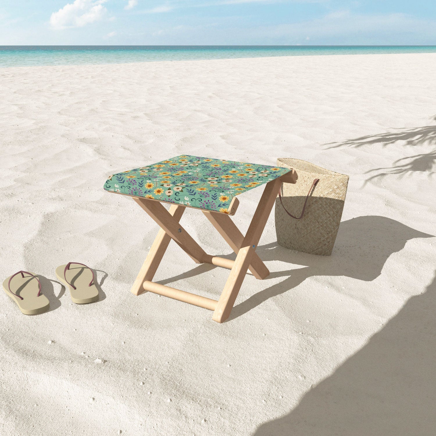 Pimlada Phuapradit Ditsy Floral Blue Green Folding Stool