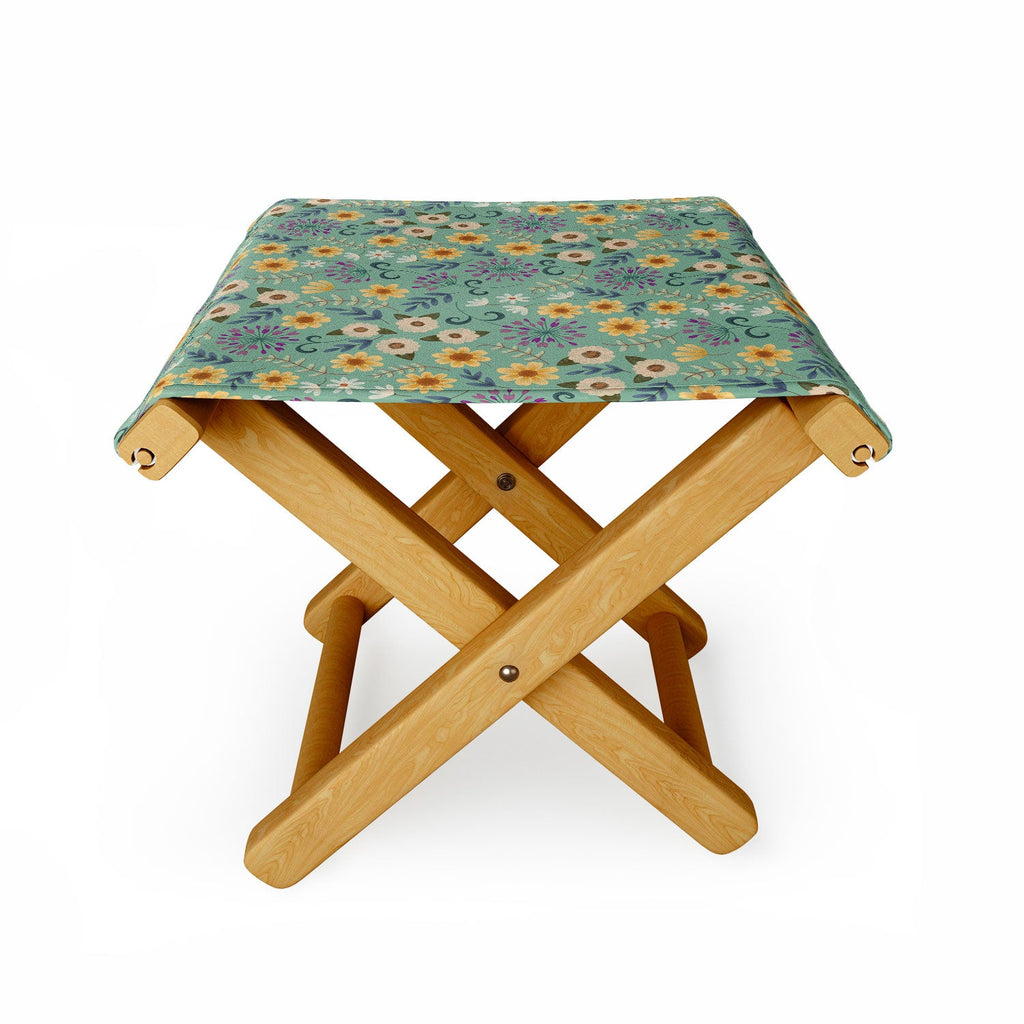 Pimlada Phuapradit Ditsy Floral Blue Green Folding Stool