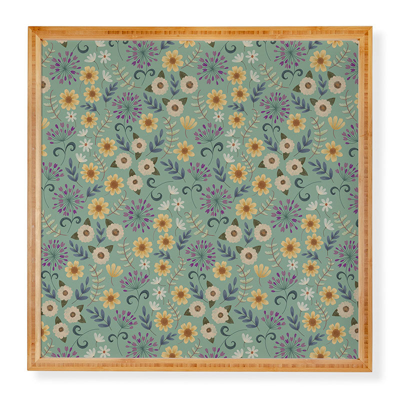 Pimlada Phuapradit Ditsy Floral Blue Green Framed Wall Art