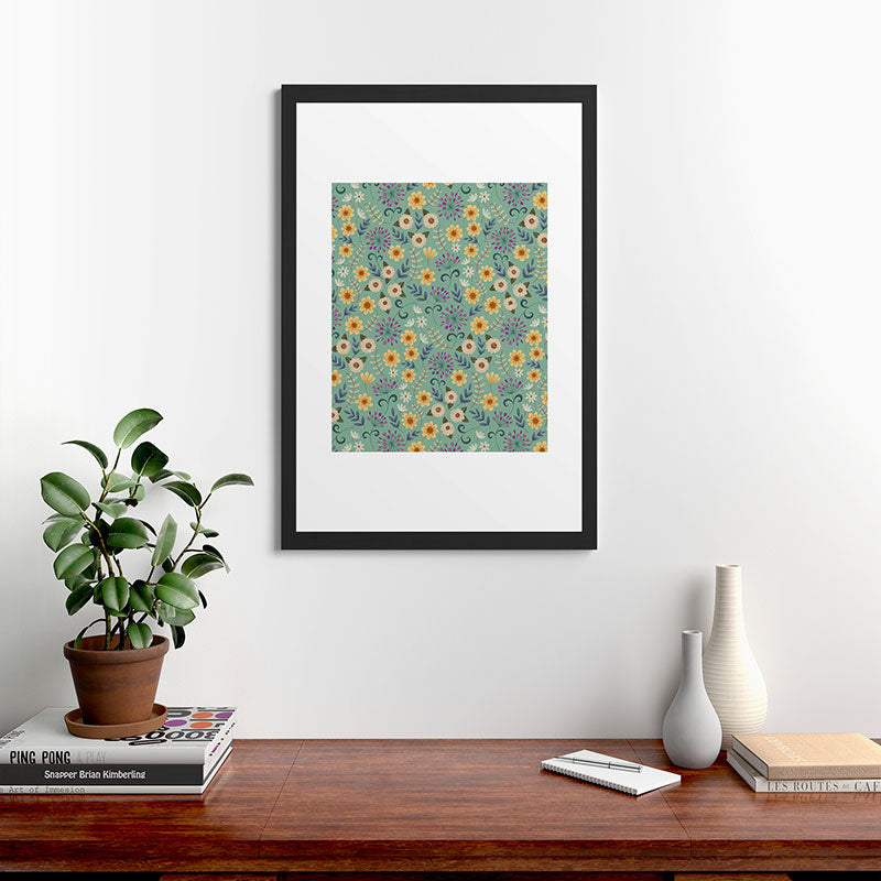 Pimlada Phuapradit Ditsy Floral Blue Green Framed Art Print