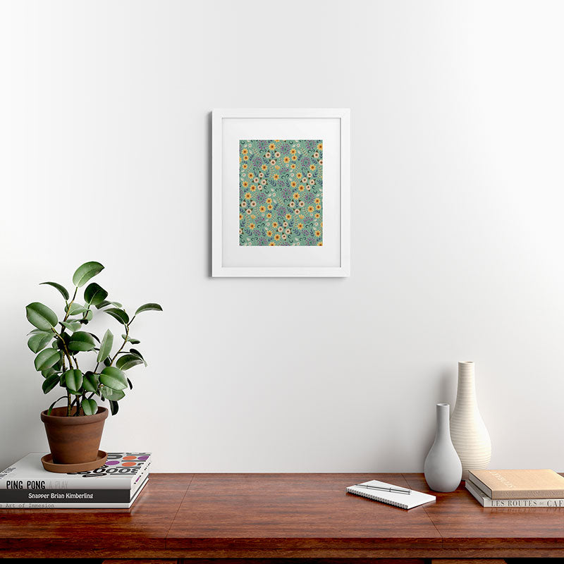 Pimlada Phuapradit Ditsy Floral Blue Green Framed Art Print