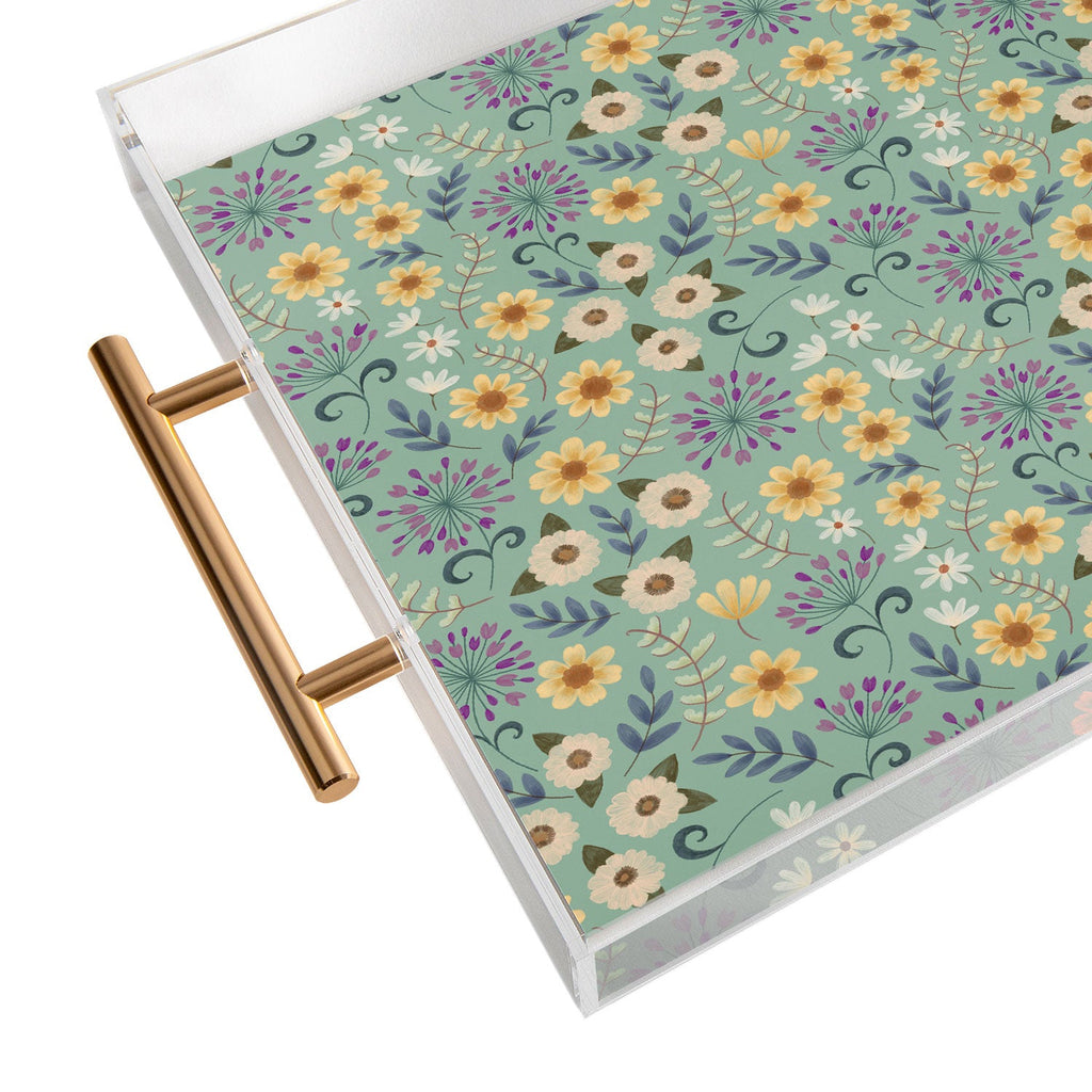 Pimlada Phuapradit Ditsy Floral Blue Green Acrylic Tray