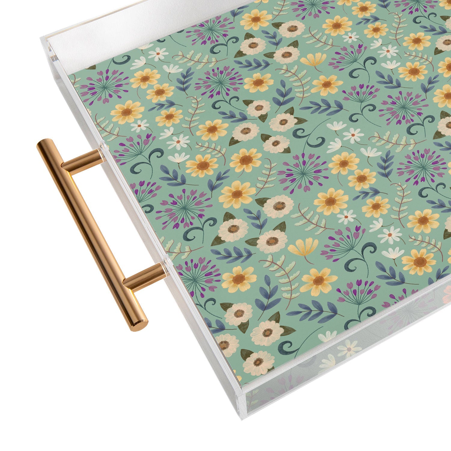 Pimlada Phuapradit Ditsy Floral Blue Green Acrylic Tray