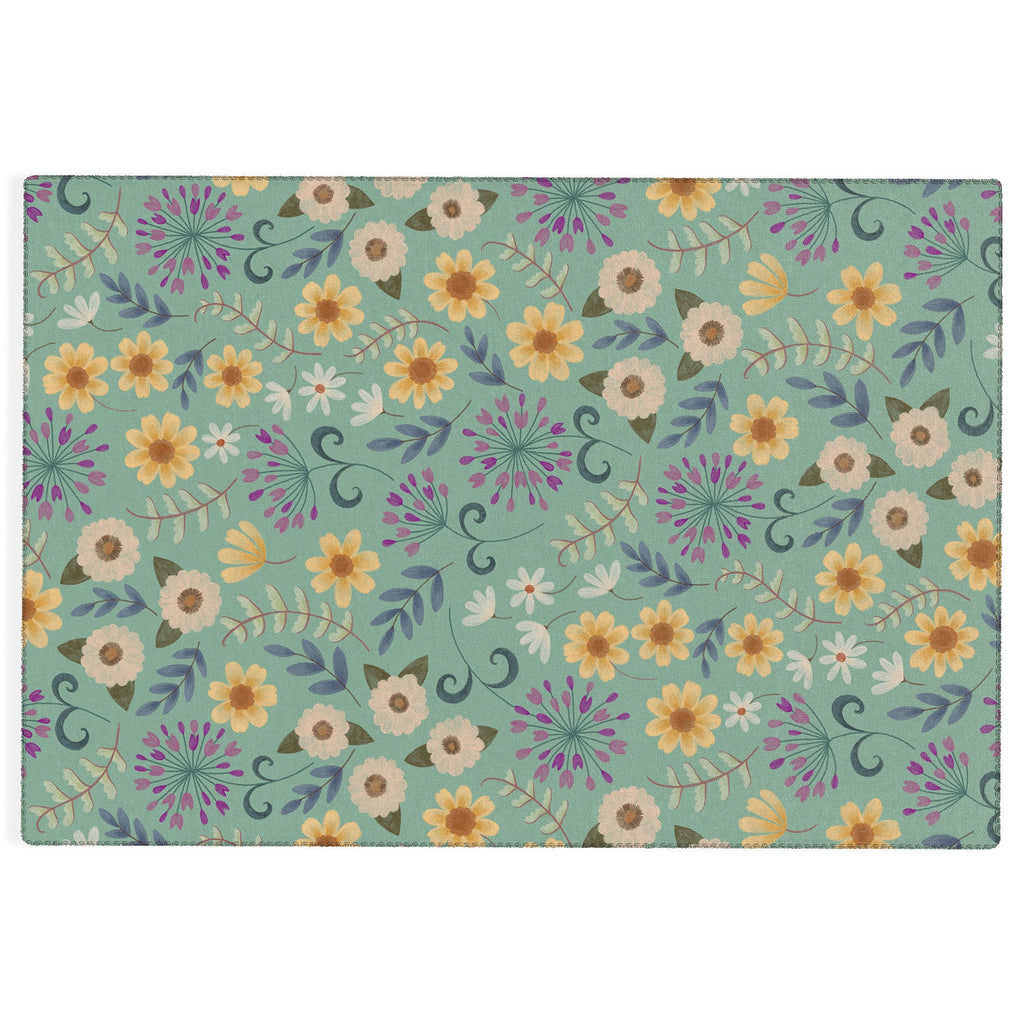 Pimlada Phuapradit Ditsy Floral Blue Green Outdoor Rug