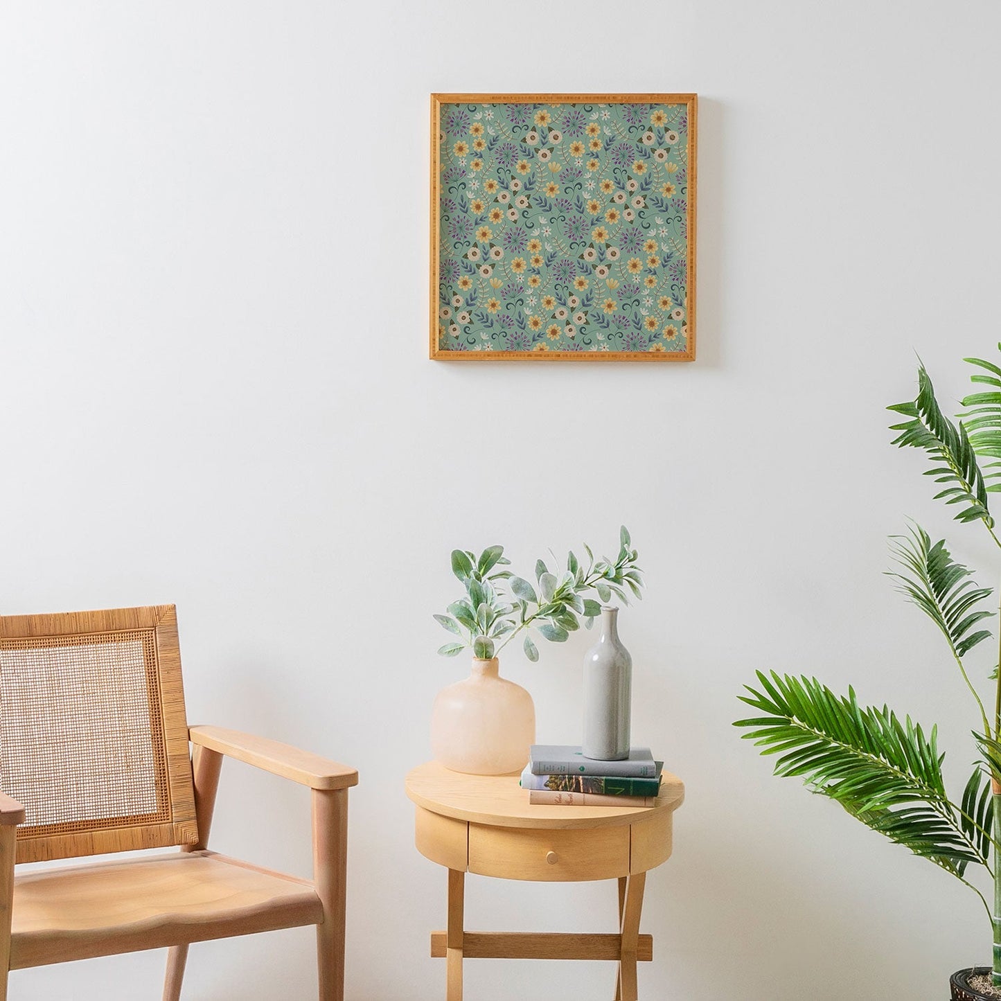 Pimlada Phuapradit Ditsy Floral Blue Green Framed Wall Art