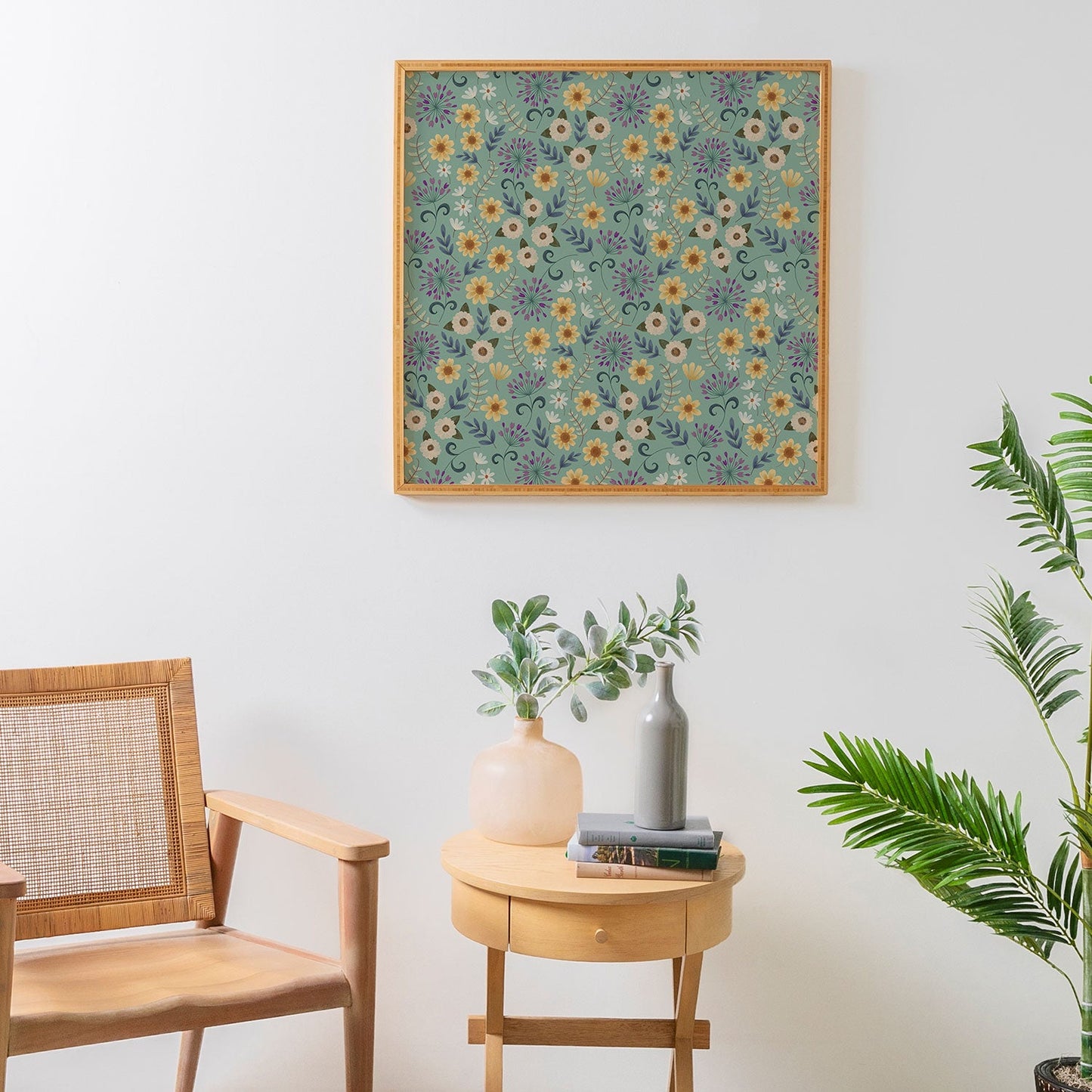 Pimlada Phuapradit Ditsy Floral Blue Green Framed Wall Art
