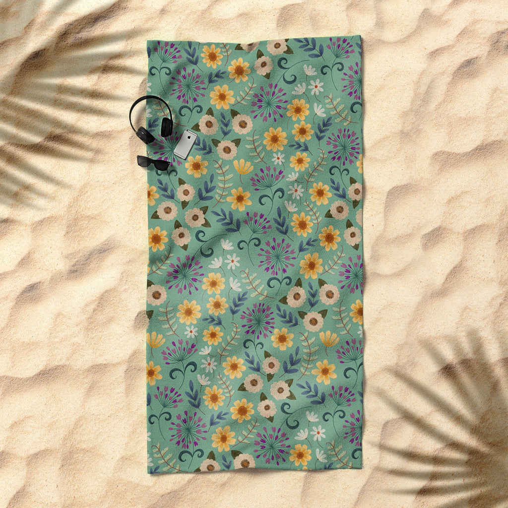 Pimlada Phuapradit Ditsy Floral Blue Green Beach Towel
