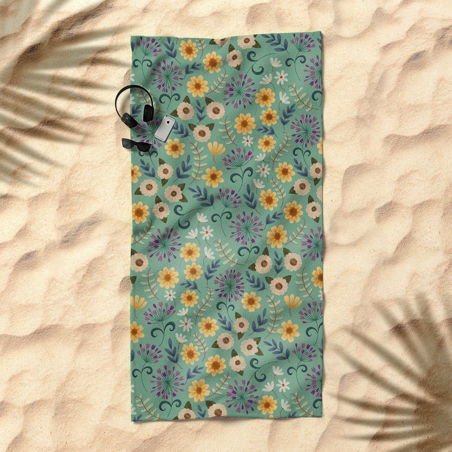 Pimlada Phuapradit Ditsy Floral Blue Green Beach Towel