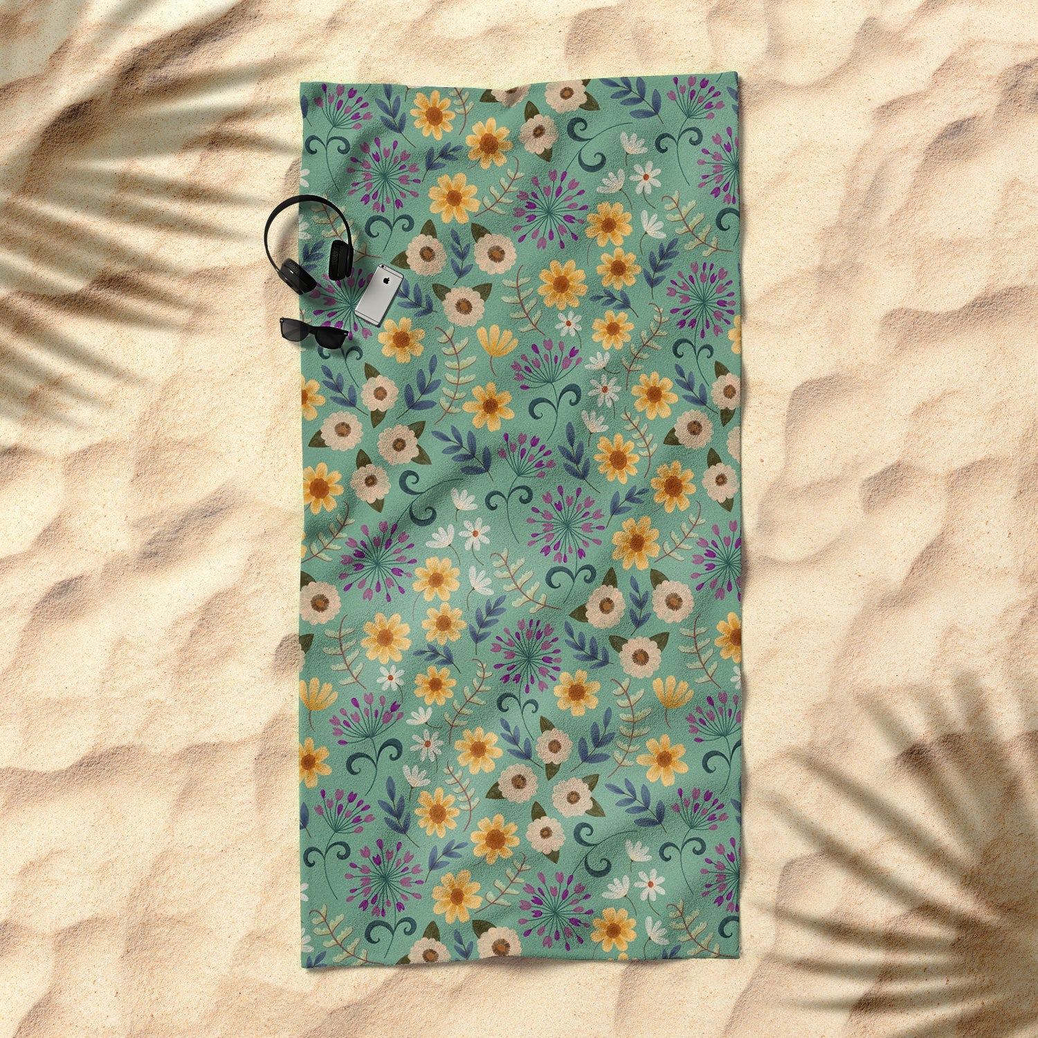 Pimlada Phuapradit Ditsy Floral Blue Green Beach Towel