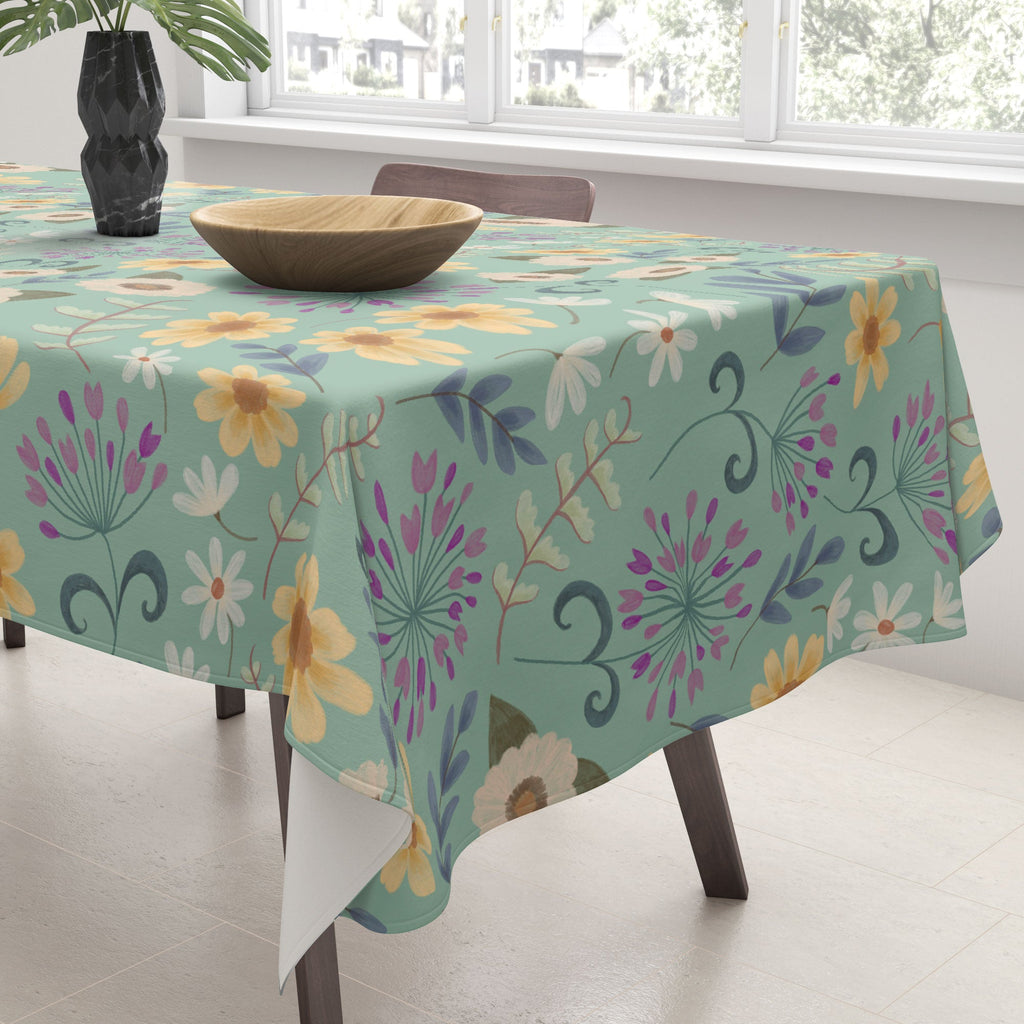 Pimlada Phuapradit Ditsy Floral Blue Green Tablecloth