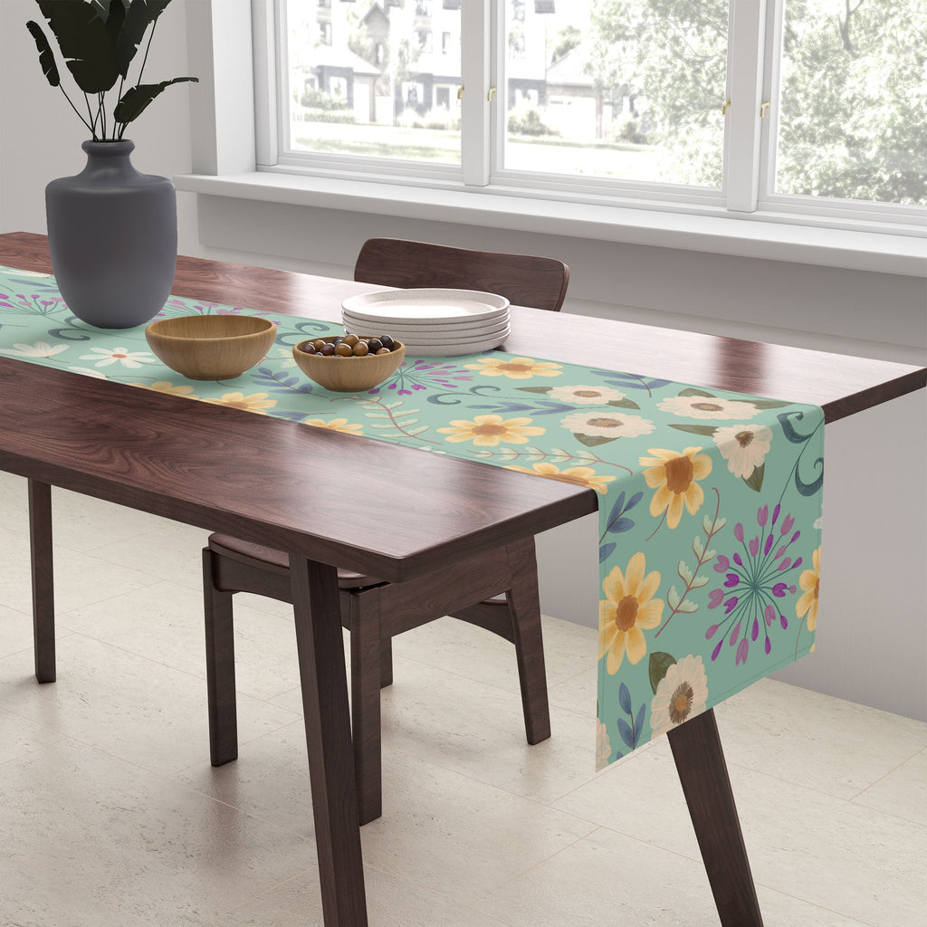 Pimlada Phuapradit Ditsy Floral Blue Green Table Runner