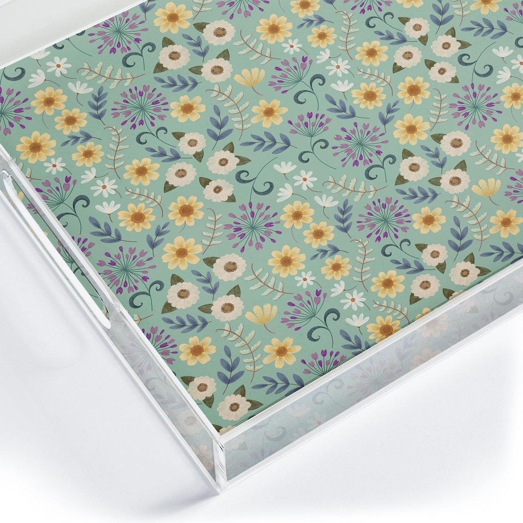 Pimlada Phuapradit Ditsy Floral Blue Green Acrylic Tray