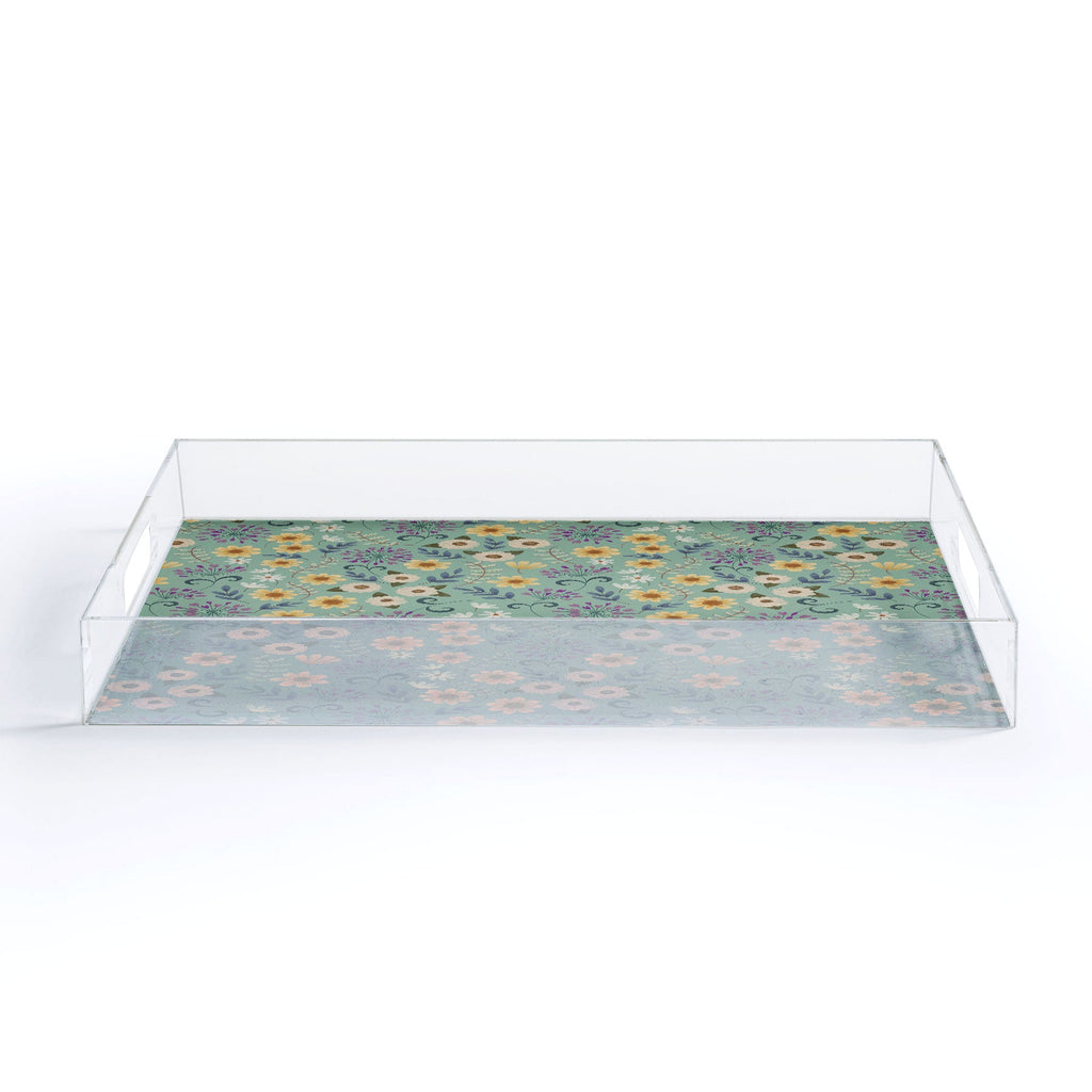 Pimlada Phuapradit Ditsy Floral Blue Green Acrylic Tray