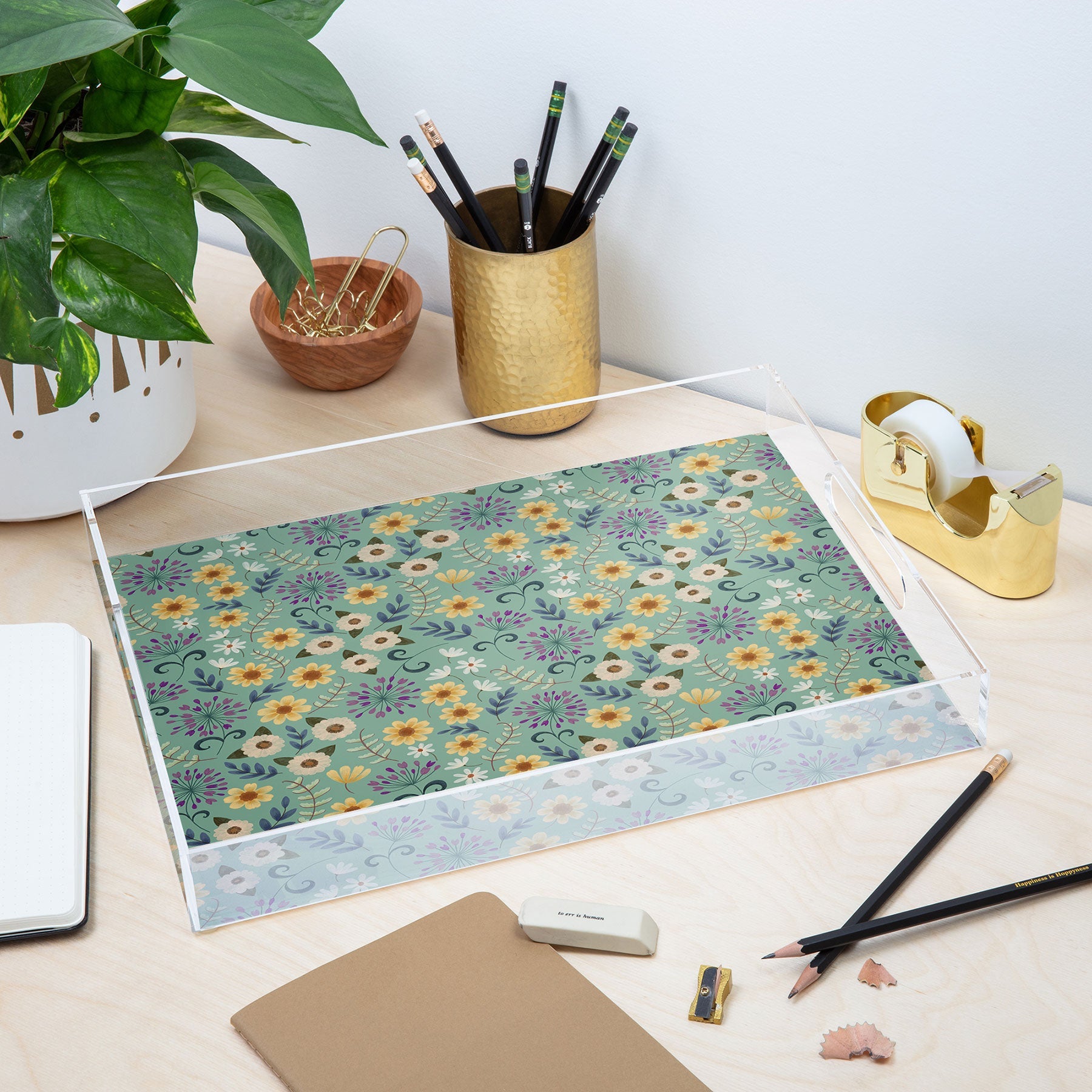 Pimlada Phuapradit Ditsy Floral Blue Green Acrylic Tray