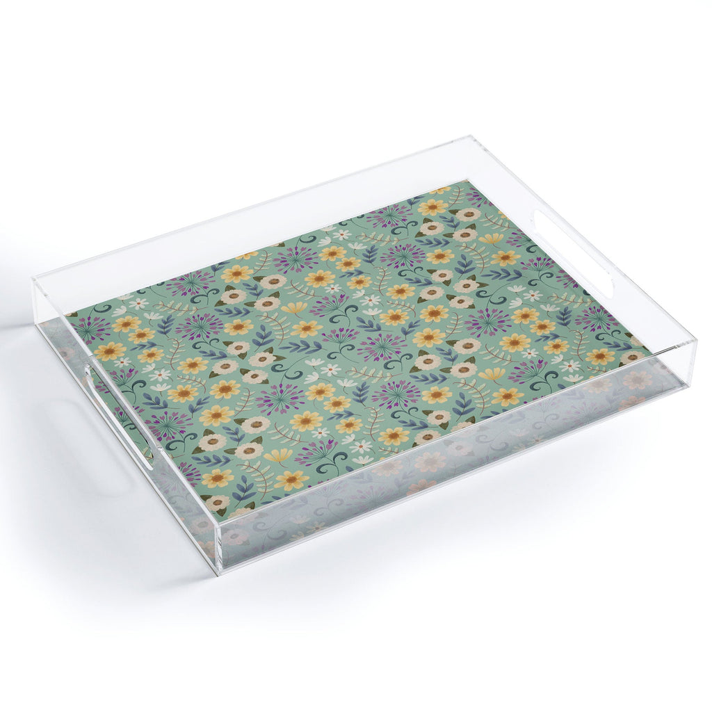 Pimlada Phuapradit Ditsy Floral Blue Green Acrylic Tray