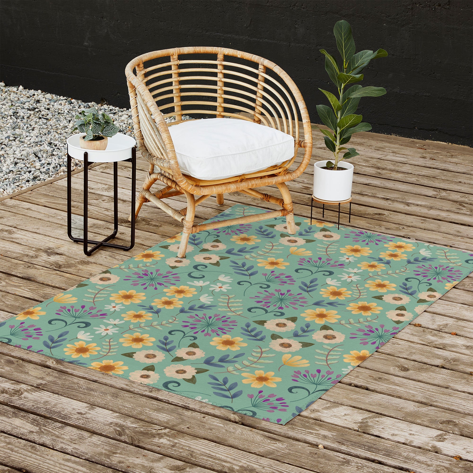 Pimlada Phuapradit Ditsy Floral Blue Green Outdoor Rug