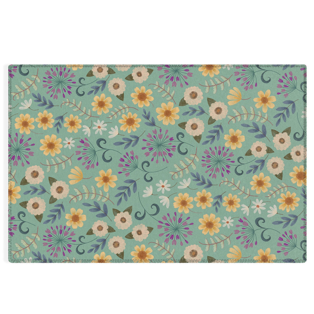 Pimlada Phuapradit Ditsy Floral Blue Green Outdoor Rug