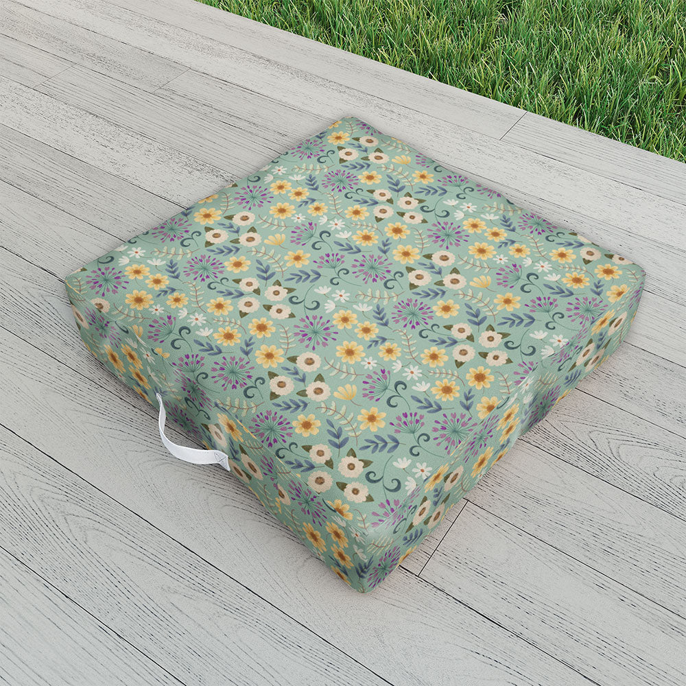 Pimlada Phuapradit Ditsy Floral Blue Green Outdoor Floor Cushion