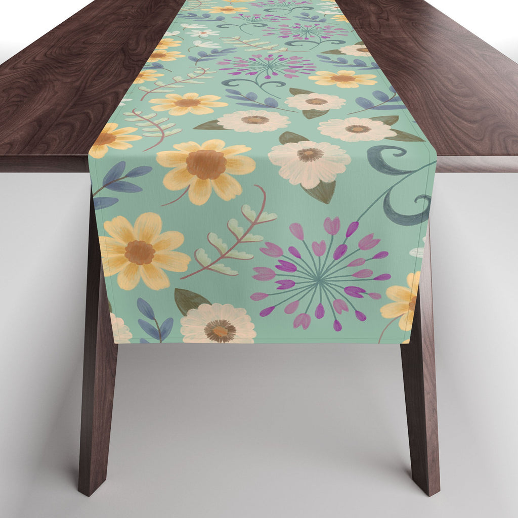 Pimlada Phuapradit Ditsy Floral Blue Green Table Runner
