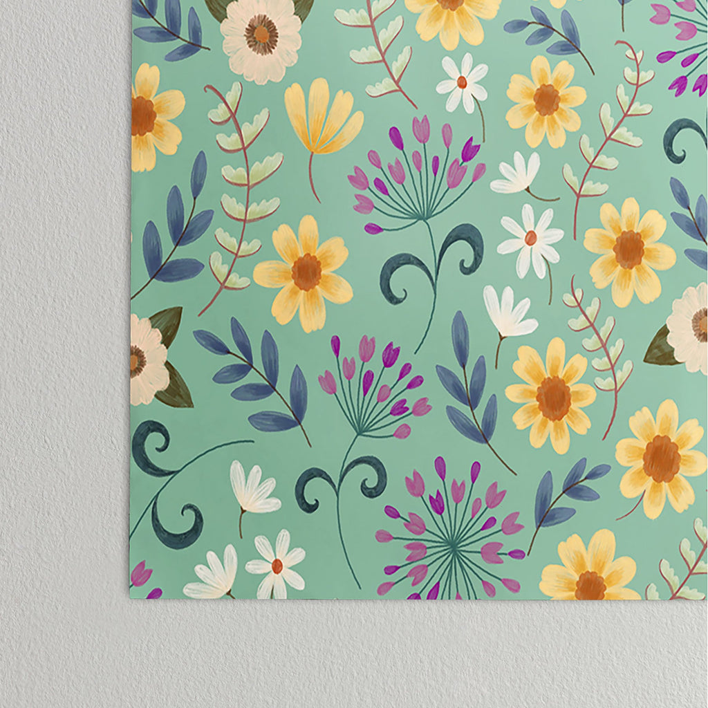 Pimlada Phuapradit Ditsy Floral Blue Green Poster