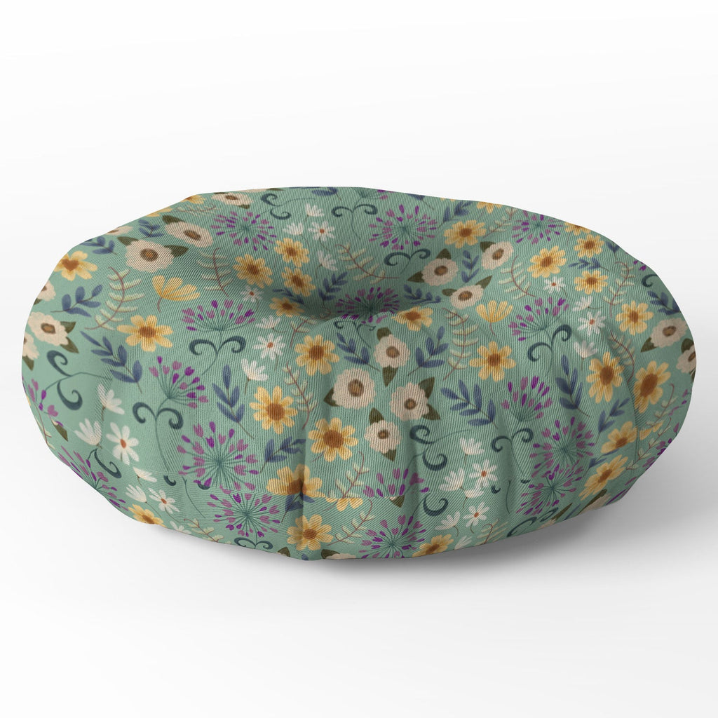 Pimlada Phuapradit Ditsy Floral Blue Green Floor Pillow Round