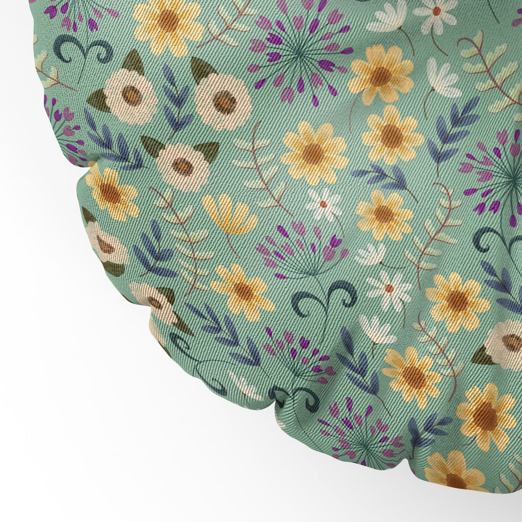 Pimlada Phuapradit Ditsy Floral Blue Green Floor Pillow Round