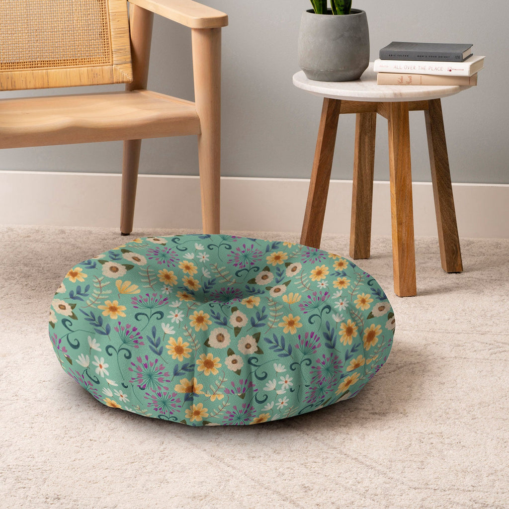 Pimlada Phuapradit Ditsy Floral Blue Green Floor Pillow Round