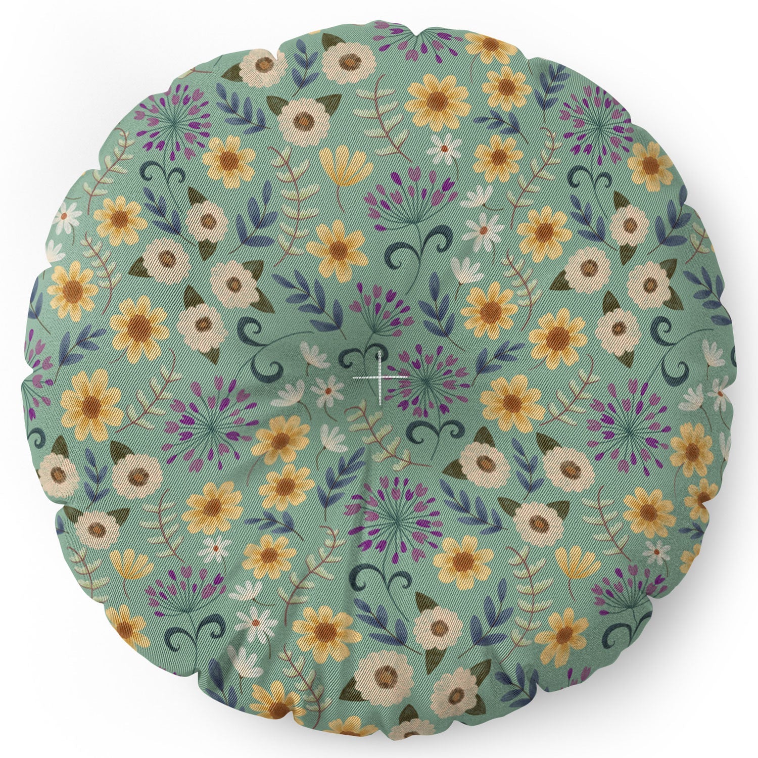 Pimlada Phuapradit Ditsy Floral Blue Green Floor Pillow Round