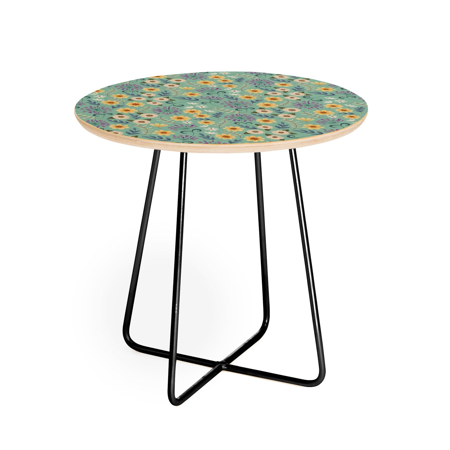Pimlada Phuapradit Ditsy Floral Blue Green Round Side Table