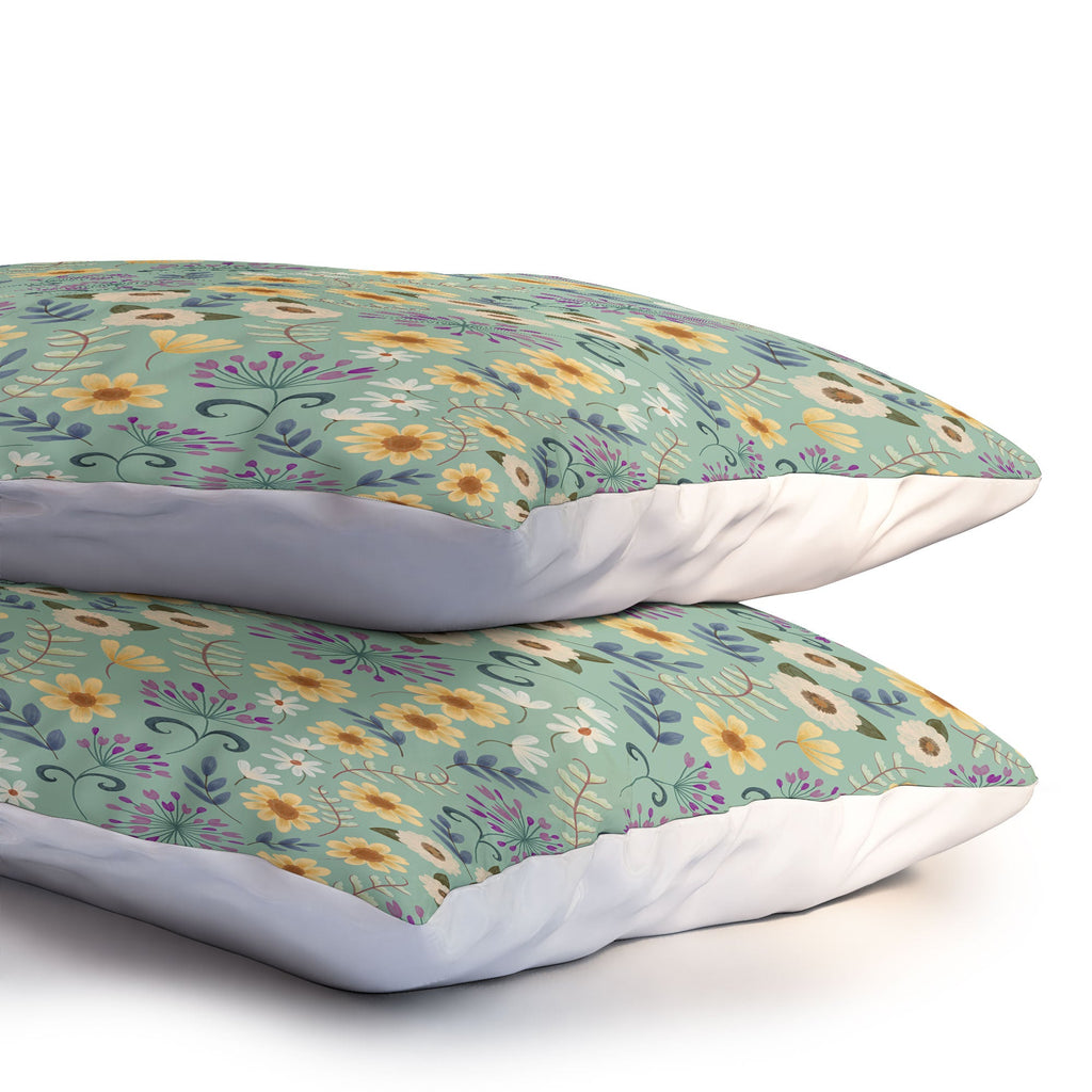 Pimlada Phuapradit Ditsy Floral Blue Green Pillow Shams