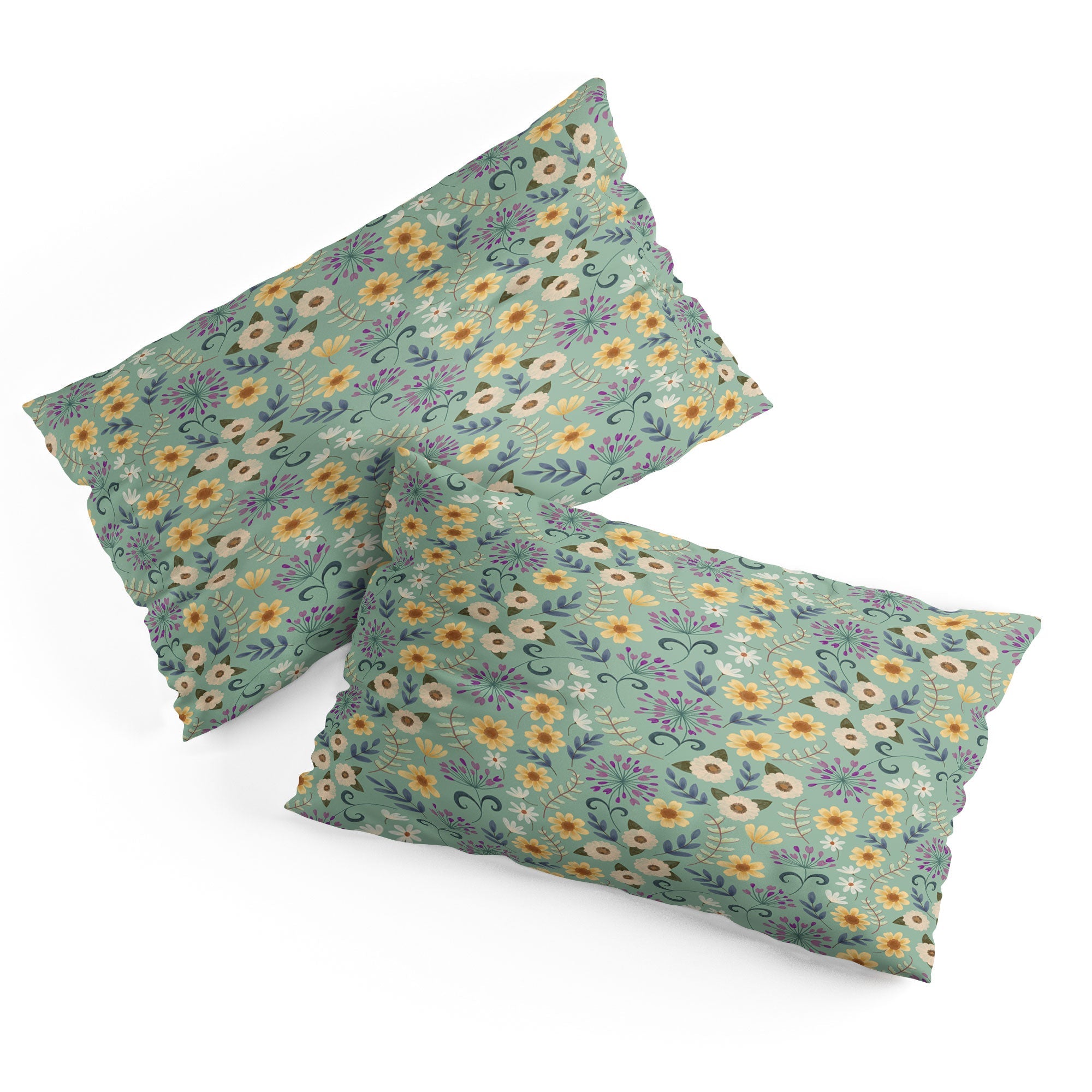 Pimlada Phuapradit Ditsy Floral Blue Green Pillow Shams