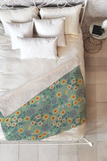 Pimlada Phuapradit Ditsy Floral Blue Green Fleece Throw Blanket