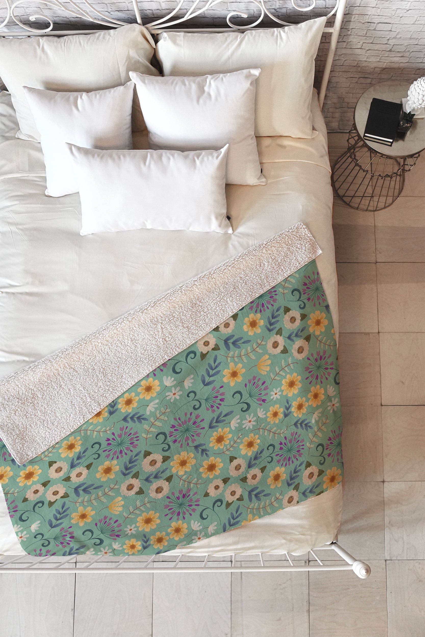 Pimlada Phuapradit Ditsy Floral Blue Green Fleece Throw Blanket