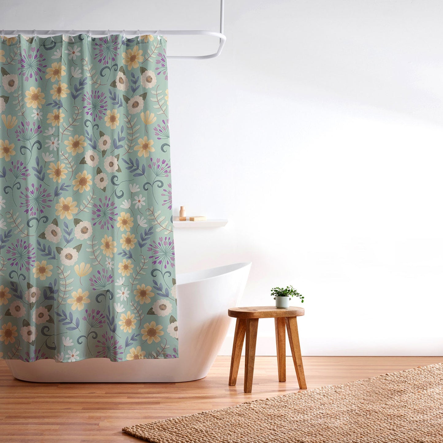 Pimlada Phuapradit Ditsy Floral Blue Green Shower Curtain