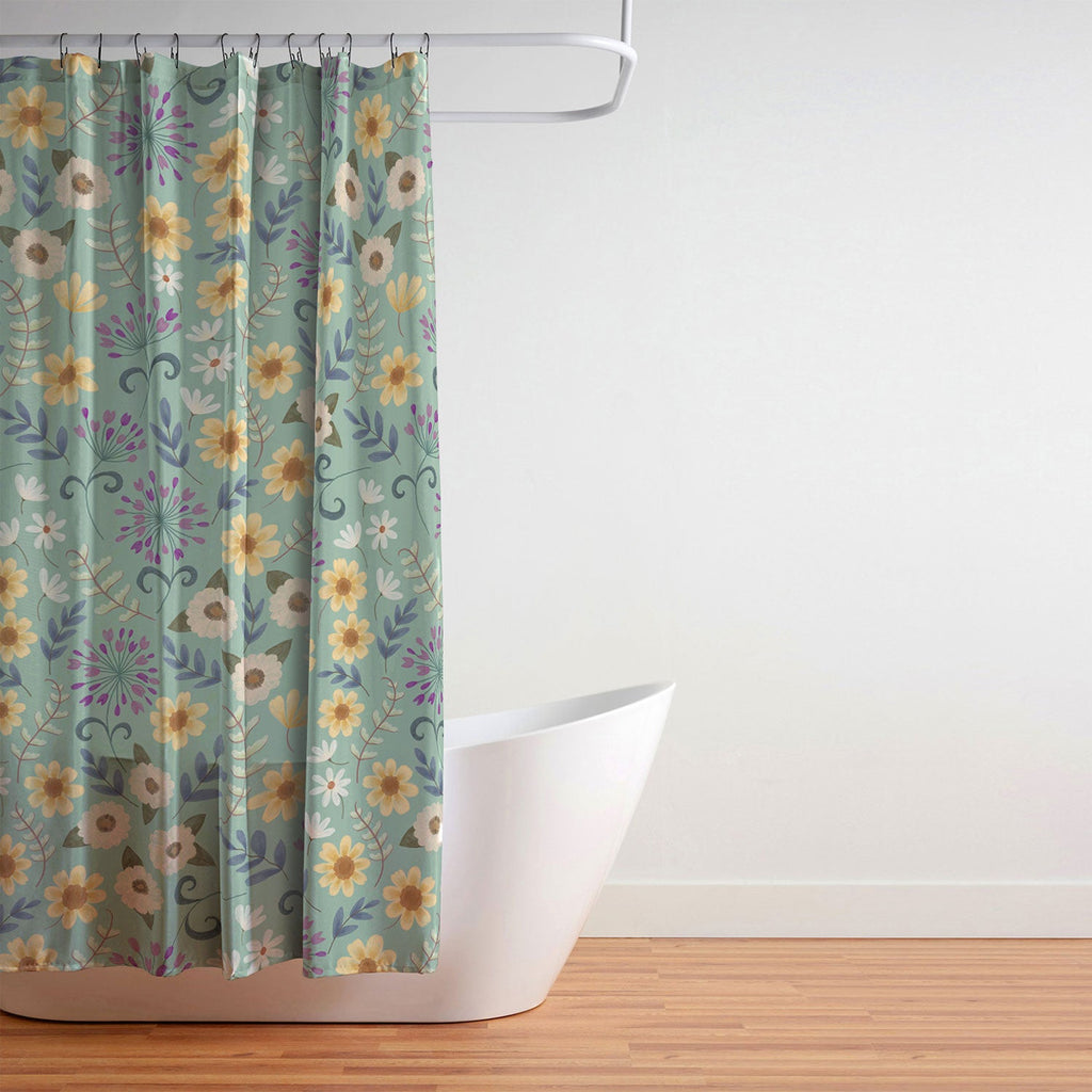 Pimlada Phuapradit Ditsy Floral Blue Green Shower Curtain