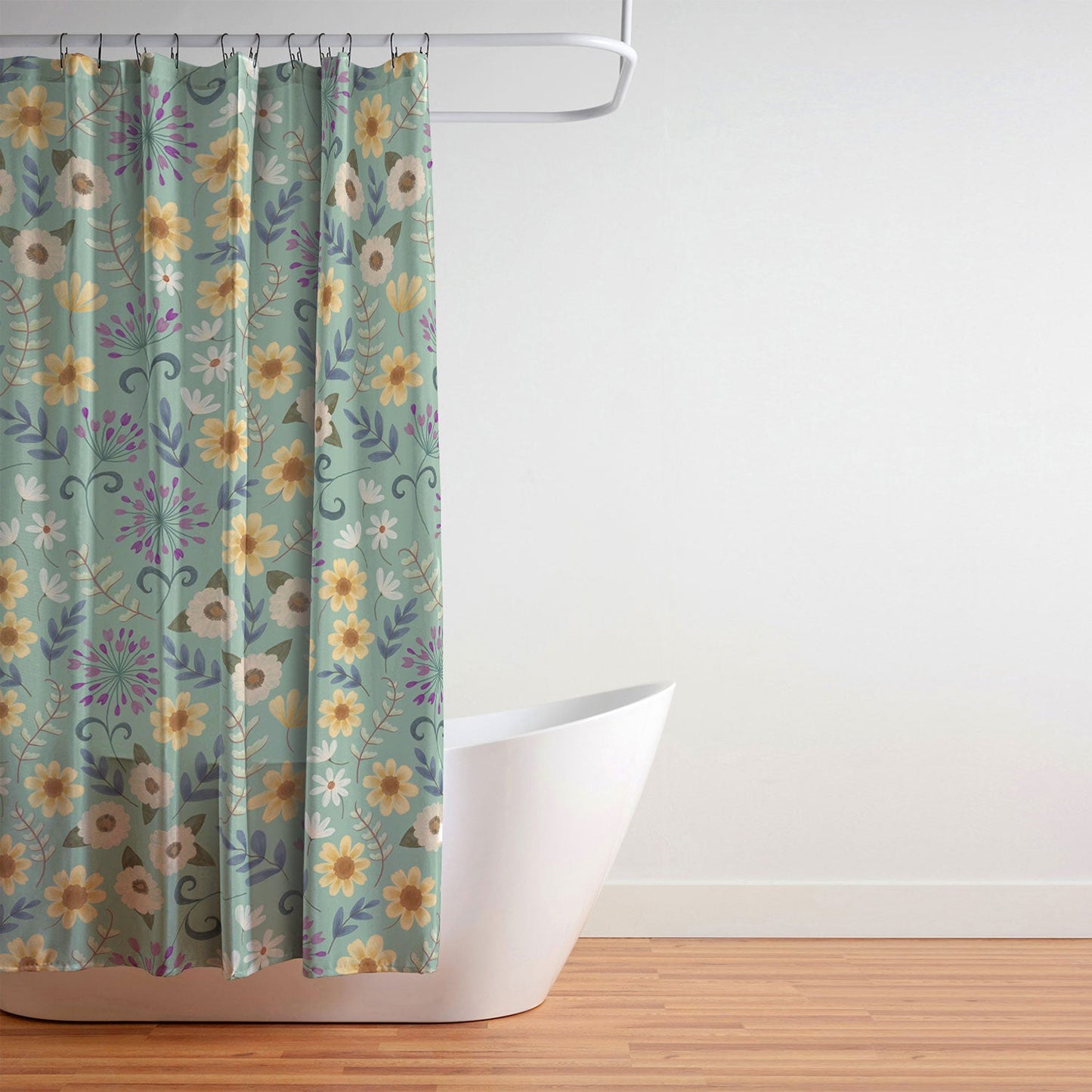 Pimlada Phuapradit Ditsy Floral Blue Green Shower Curtain