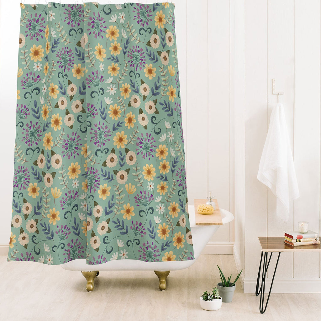 Pimlada Phuapradit Ditsy Floral Blue Green Shower Curtain