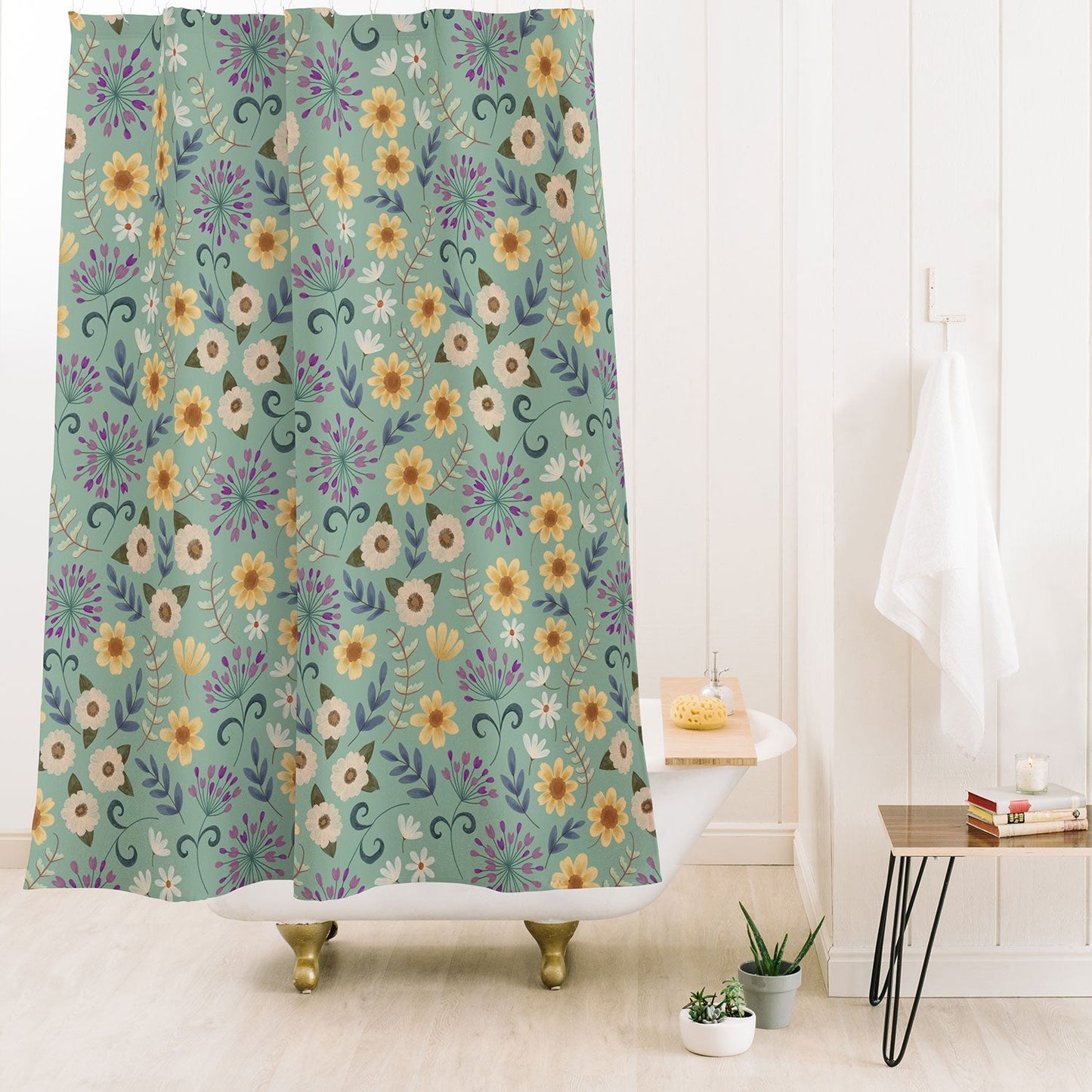 Pimlada Phuapradit Ditsy Floral Blue Green Shower Curtain