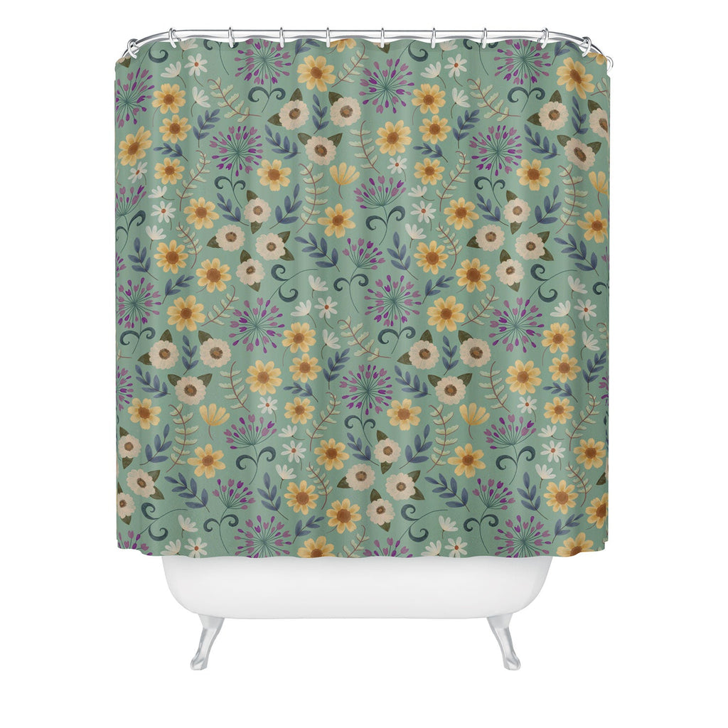 Pimlada Phuapradit Ditsy Floral Blue Green Shower Curtain