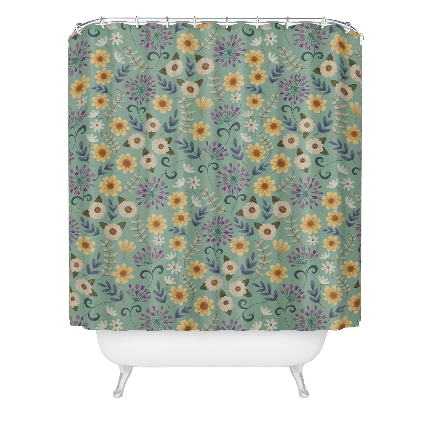 Pimlada Phuapradit Ditsy Floral Blue Green Shower Curtain