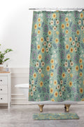 Pimlada Phuapradit Ditsy Floral Blue Green Shower Curtain And Mat