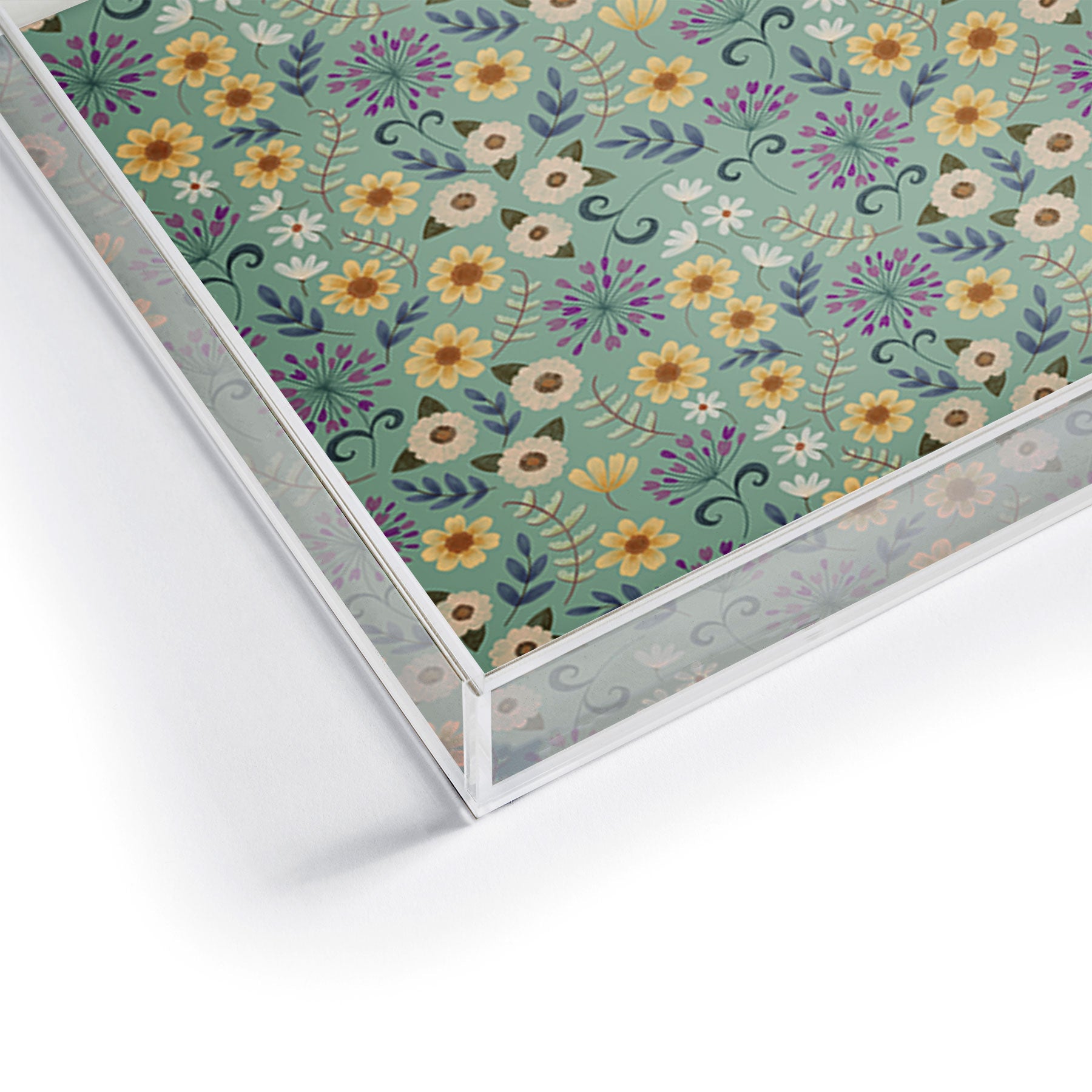 Pimlada Phuapradit Ditsy Floral Blue Green Acrylic Tray